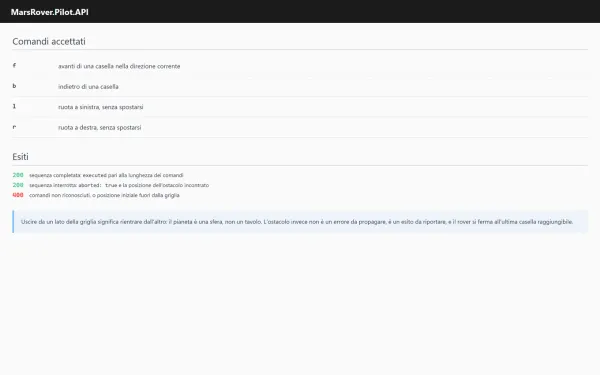 Ricostruzione della pagina dei comandi accettati e dei tre esiti possibili, con la nota sul bordo della griglia che si richiude.