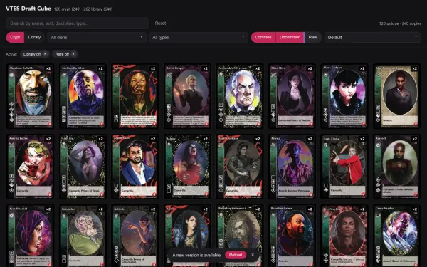 La stessa griglia con i filtri attivi mostrati come etichette sopra le carte rimaste.
