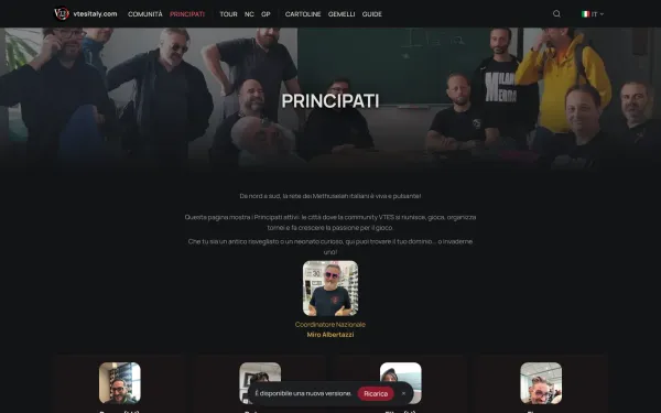 Pagina dei principati regionali con le schede delle città e i rispettivi referenti.