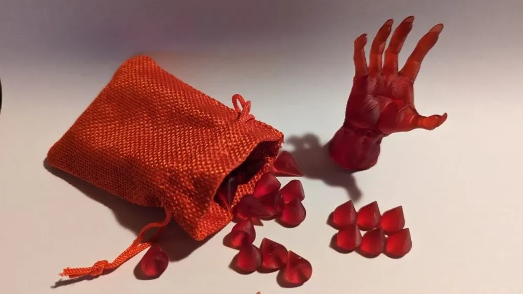 Set gocce rosso chiaro con mano Edge e sacchettino