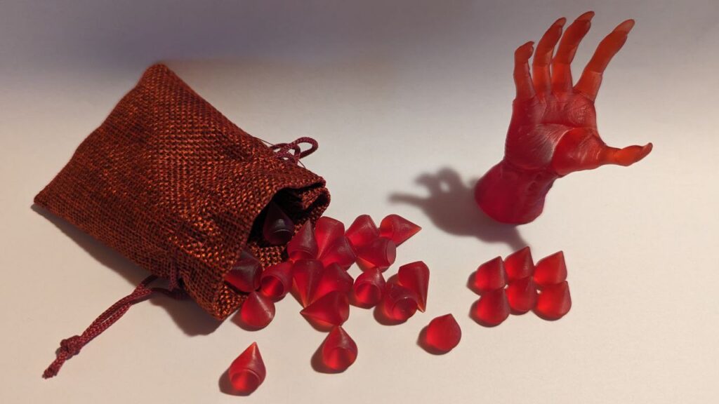 Token VtES a goccia con Edge a mano scheletrica stampati in 3D